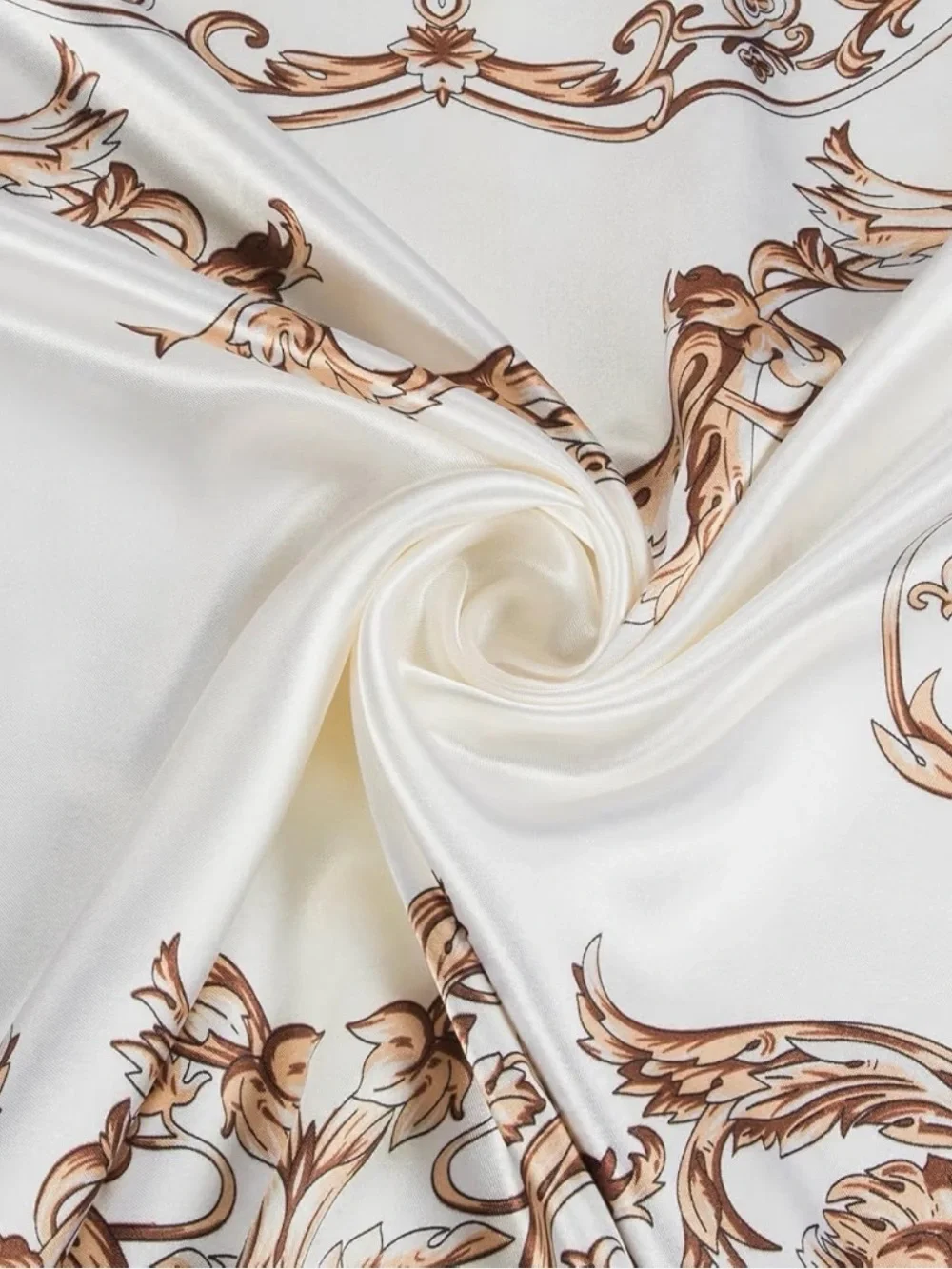 Silk-Feel Cream & Gold Patterned Head Scarf